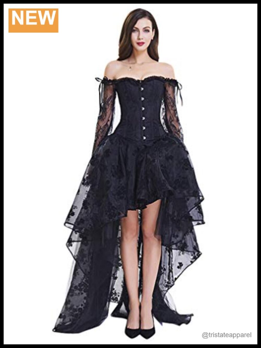 Steampunk Victorian Off Shoulder Corset Top & High Low Skirt Set